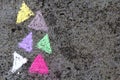 Chalk drawing: colorful triangles