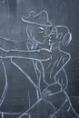 Chalk drawing of a couple of dancers on the blackboard