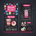 Chalk drawing dessert menu design with sweet french macaroons