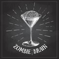 Chalk drawing Halloween hand drawn cocktail zombie brain vector