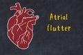 Learning cardio system concept. Chalk drawing of human heart and inscription Atrial flutter