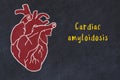 Chalk sketch of human heart on black desc and inscription Cardiac amyloidosis
