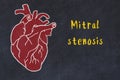 Concept of learning cardiovascular system. Chalk drawing of human heart and inscription Mitral stenosis