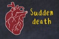 Learning cardio system concept. Chalk drawing of human heart and inscription Sudden death