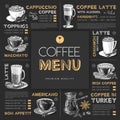 Chalk drawing restaurant coffee menu design with hand drawing coffee elements. Royalty Free Stock Photo