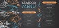 Chalk drawing Seafood menu design with different kinds of fish.