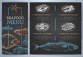 Chalk drawing seafood restaurant menu design with hand drawing fish.