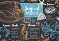 Chalk drawing seafood restaurant menu design with hand drawing fish.