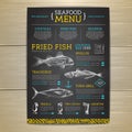 Chalk drawing seafood restaurant menu design with hand drawing fish.