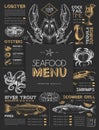 Chalk drawing seafood restaurant menu design with hand drawing fish.