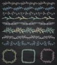 Chalk Drawing Seamless Borders, Frames, Dividers, Branches Royalty Free Stock Photo