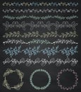 Chalk Drawing Seamless Borders, Frames, Dividers, Branches Royalty Free Stock Photo