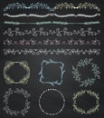 Chalk Drawing Seamless Borders, Frames, Dividers, Branches Royalty Free Stock Photo