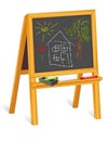 Chalk Drawings on Blackboard, Wood Easel Royalty Free Stock Photo