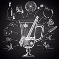 Chalk drawn illustration of Christmas mulled wine with ingredients. Royalty Free Stock Photo