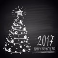 Chalk drawn illustration with Christmas tree and text. Happy New 2017 Year theme. Royalty Free Stock Photo