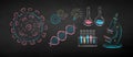 Chalk drawn set of Coronavirus research