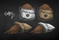 Chalk drawn set of sacks with coffee beans Royalty Free Stock Photo