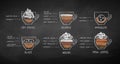 Chalk drawn sketches collection of dessert coffee Royalty Free Stock Photo