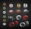 Chalk drawn sketches set of coffee berries Royalty Free Stock Photo