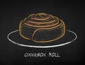 Chalk drawn vector illustration of Cinnamon Roll Royalty Free Stock Photo