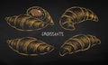 Chalk drawn vector illustration set of Croissants