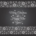 Chalk drawn vector snow flakes seamless borders with greetings