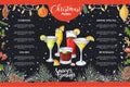 Chalk drawning Christmas menu design. Winter design template for cafe, restaurant. Food, beverages and holiday elements