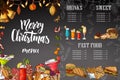 Chalk drawning Christmas menu design. Winter design template for cafe, restaurant. Food, beverages and holiday elements Royalty Free Stock Photo
