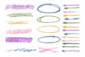 Chalk emphasis figure set. Crayon underline and arrows. Pencil scribble lines Royalty Free Stock Photo