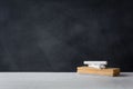 Chalk and eraser board on the white desk. Blackboard background Royalty Free Stock Photo