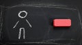 Chalk figure being erased by red eraser on blackboard Royalty Free Stock Photo