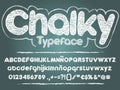 Chalk font. Handwritten sans serif rounded chalky typeface on chalkboard background