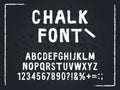 Chalk font. Rough chalk hand drawn alphabet, abc and numbers, textured scratched lettering. Grunge letters isolated Royalty Free Stock Photo