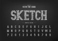 Chalk font and sketch alphabet vector, Hand draw writing style typeface letter and number design Royalty Free Stock Photo