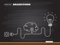 Chalk hand drawing with light bulb and brain. Vector illustration Royalty Free Stock Photo