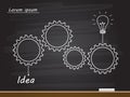 Chalk hand drawing with light bulb and gears. Vector illustration Royalty Free Stock Photo