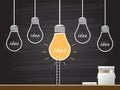 Chalk hand drawing with light bulb. Vector illustration Royalty Free Stock Photo