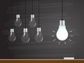 Chalk hand drawing with light bulb. Vector illustration Royalty Free Stock Photo