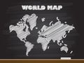 Chalk hand drawing with world map. Vector illustration