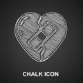 Chalk Healed broken heart or divorce icon isolated on black background. Shattered and patched heart. Love symbol