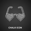 Chalk Heart shaped love glasses icon isolated on black background. Suitable for Valentine day card design. Vector