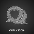 Chalk Heart in speech bubble icon isolated on black background. Vector