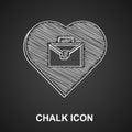 Chalk Heart with text work icon isolated on black background. Vector