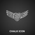 Chalk Heart with wings icon isolated on black background. Love symbol. Valentines day. Vector
