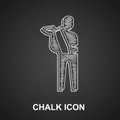 Chalk Human broken arm icon isolated on black background. Injured man in bandage. Vector