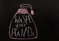 Chalk inscription on blackboard-Wash your hands. Background pandemic coronavirus COVID-19 concept. Covid19, health