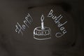 Chalk inscription happy birthday cupcake with candle Royalty Free Stock Photo