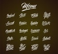 Chalk lettering menu on black chalkboard ka idea for cafes, bistros, restaurants. Vector illustration.