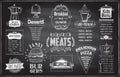 Chalk menu board design for cafe or restaurant, breakfast and lunch, fast food and pizza, meats menu, burgers, appetizers Royalty Free Stock Photo